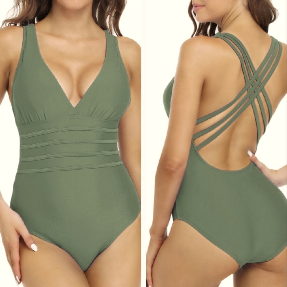 NWT FirPearl Island Goddess Tummy-Control Crisscross Strappy Back Swimsuit